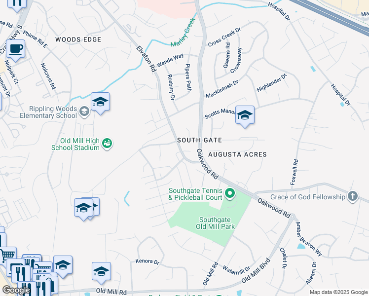 map of restaurants, bars, coffee shops, grocery stores, and more near 398 Arcane Court in Glen Burnie