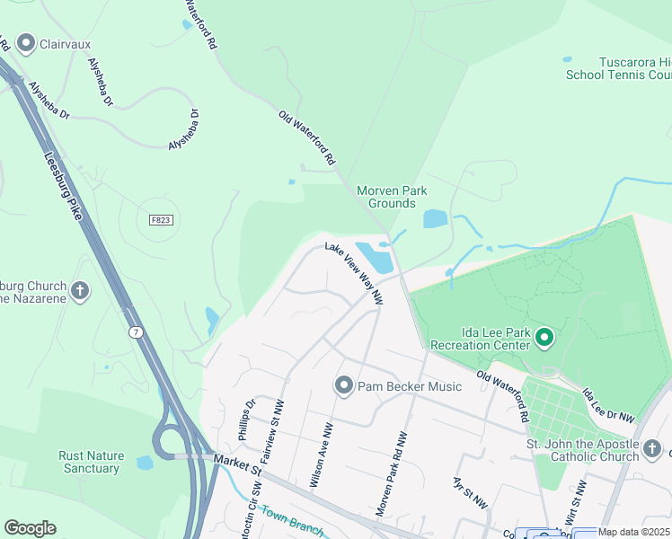 map of restaurants, bars, coffee shops, grocery stores, and more near 205 Paddock Court Northwest in Leesburg