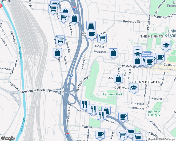 map of restaurants, bars, coffee shops, grocery stores, and more near 2462 West McMicken Avenue in Cincinnati