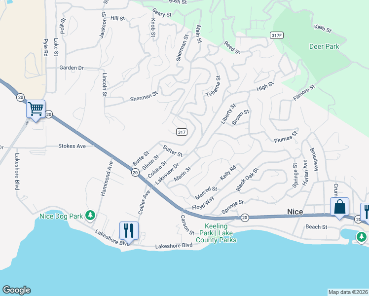 map of restaurants, bars, coffee shops, grocery stores, and more near 2923 Lakeview Drive in Nice