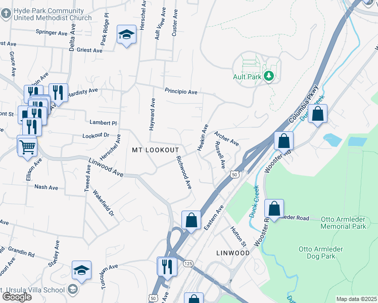 map of restaurants, bars, coffee shops, grocery stores, and more near 3510 Arnold Street in Cincinnati