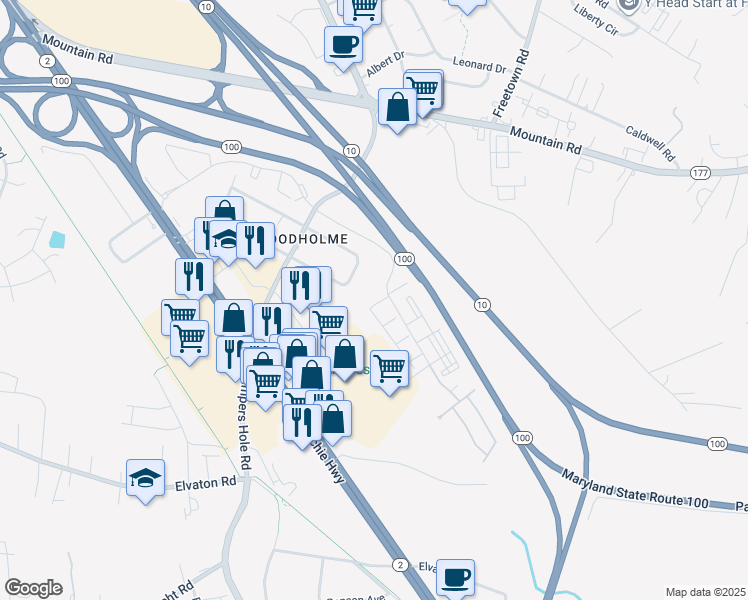 map of restaurants, bars, coffee shops, grocery stores, and more near 114 Dark Sky Crossing in Pasadena