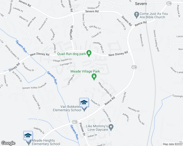 map of restaurants, bars, coffee shops, grocery stores, and more near 1825 Hillwood Court in Severn