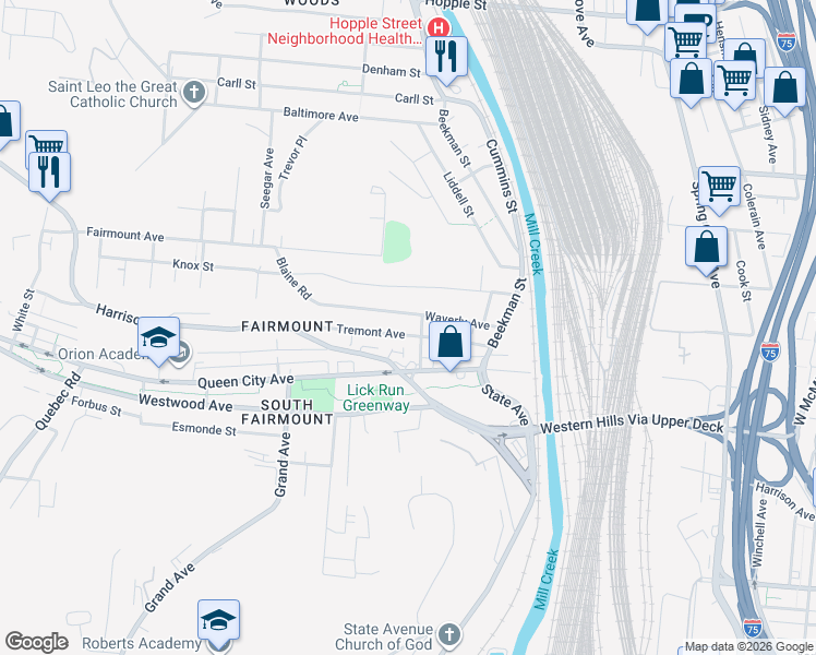 map of restaurants, bars, coffee shops, grocery stores, and more near 1560 Tremont Street in Cincinnati