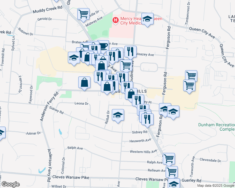 map of restaurants, bars, coffee shops, grocery stores, and more near 5045 Crookshank Road in Cincinnati