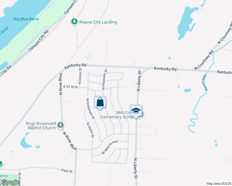 map of restaurants, bars, coffee shops, grocery stores, and more near 3606 North Osage Street in Independence