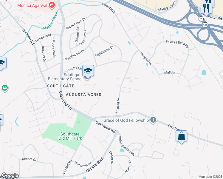map of restaurants, bars, coffee shops, grocery stores, and more near 8120 Foxwell Road in Millersville