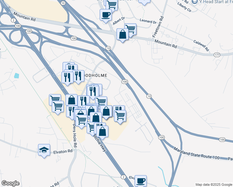 map of restaurants, bars, coffee shops, grocery stores, and more near 108 Dark Sky Crossing in Pasadena