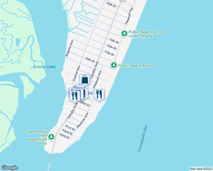 map of restaurants, bars, coffee shops, grocery stores, and more near 9 82nd Street in Sea Isle City
