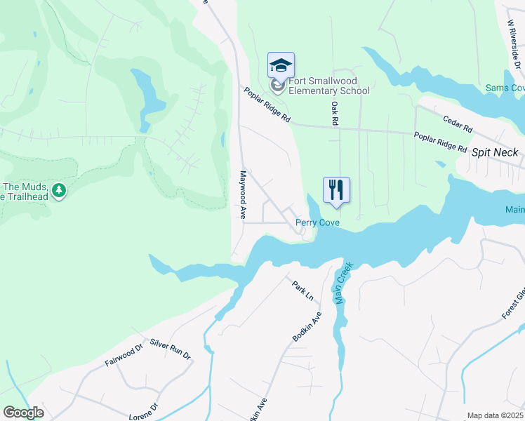 map of restaurants, bars, coffee shops, grocery stores, and more near Midvale Avenue in Anne Arundel County