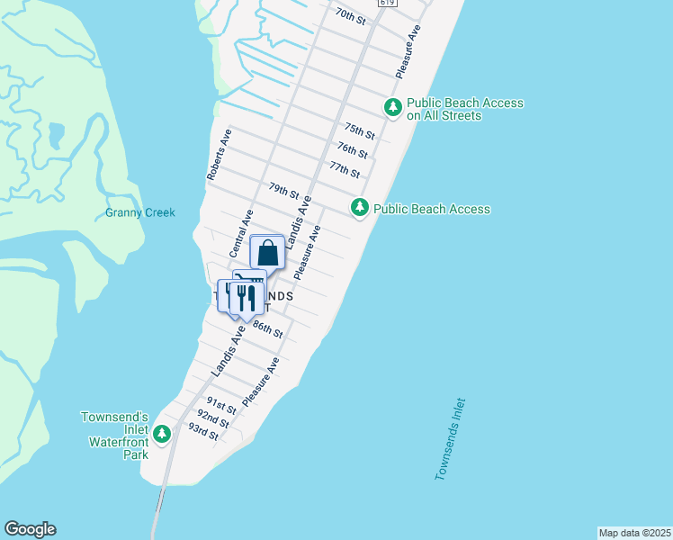 map of restaurants, bars, coffee shops, grocery stores, and more near 9 82nd Street in Sea Isle City