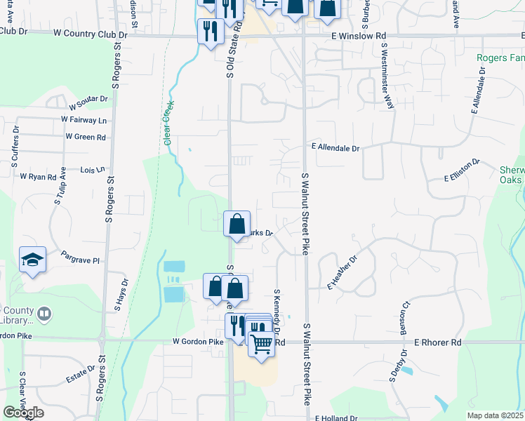map of restaurants, bars, coffee shops, grocery stores, and more near 155 East Burks Drive in Bloomington