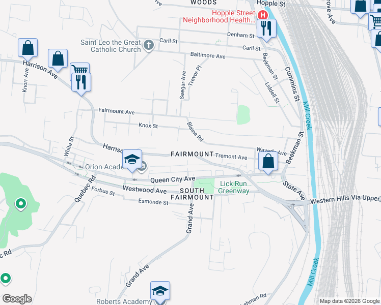 map of restaurants, bars, coffee shops, grocery stores, and more near in Cincinnati