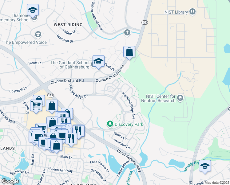 map of restaurants, bars, coffee shops, grocery stores, and more near 111 Winter Walk Drive in Gaithersburg