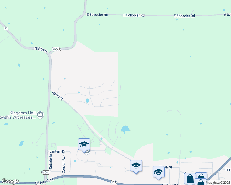 map of restaurants, bars, coffee shops, grocery stores, and more near 6420 Douglas Parkway in Hallsville