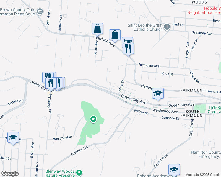 map of restaurants, bars, coffee shops, grocery stores, and more near 1970 Queen City Avenue in Cincinnati