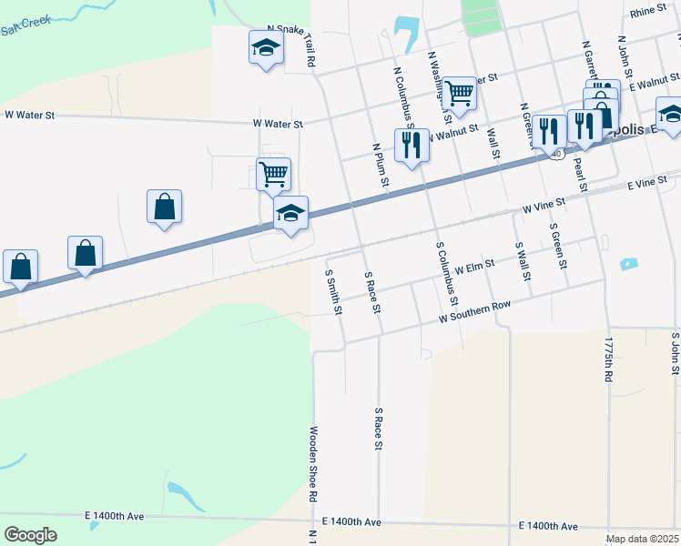 map of restaurants, bars, coffee shops, grocery stores, and more near 206 South Smith Street in Teutopolis