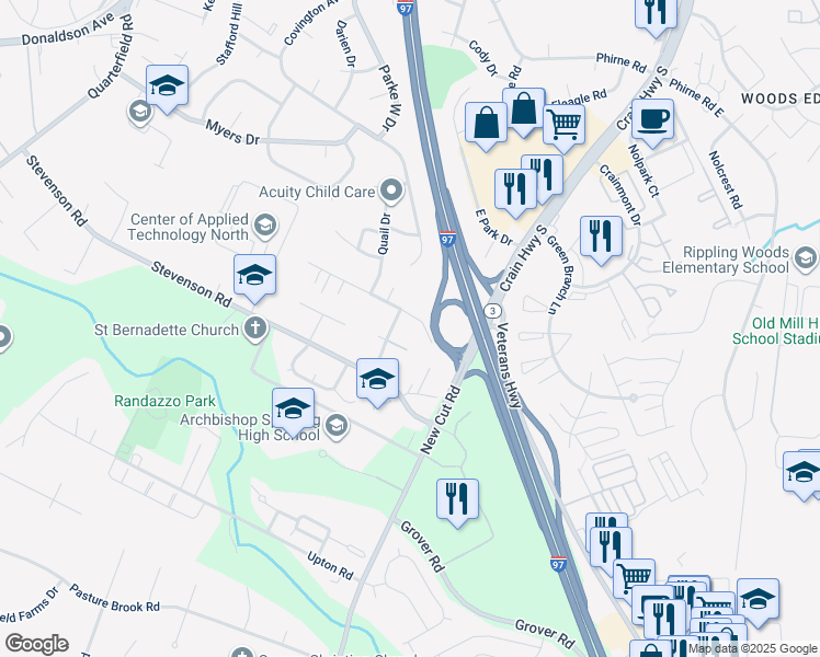 map of restaurants, bars, coffee shops, grocery stores, and more near 773 Jennie Drive in Severn