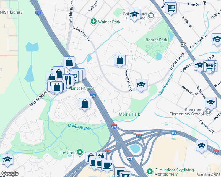 map of restaurants, bars, coffee shops, grocery stores, and more near 518 West Deer Park Road in Gaithersburg