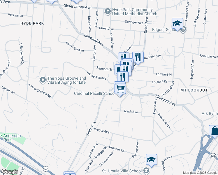 map of restaurants, bars, coffee shops, grocery stores, and more near 804 Delta Avenue in Cincinnati