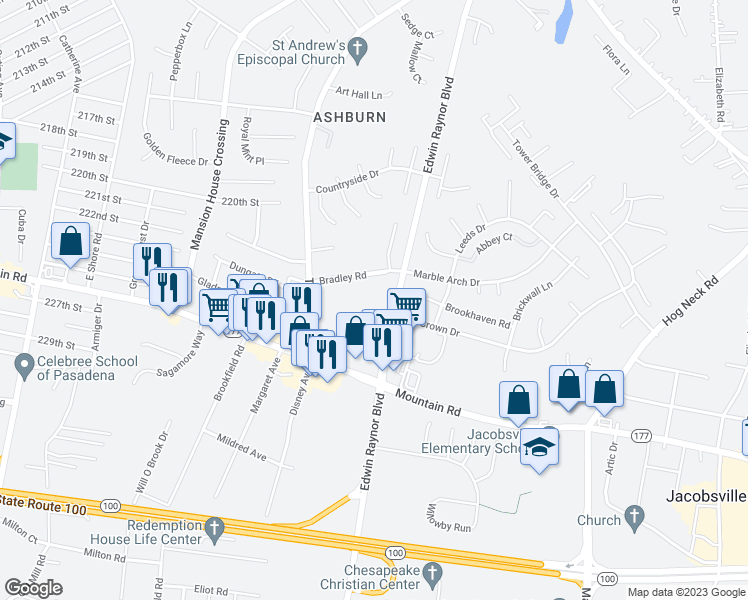 map of restaurants, bars, coffee shops, grocery stores, and more near 3395 Littleton Way in Pasadena