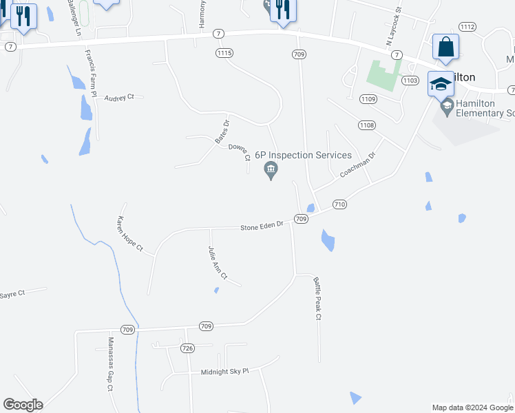 map of restaurants, bars, coffee shops, grocery stores, and more near 38410 Stone Eden Drive in Hamilton