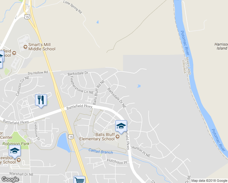 map of restaurants, bars, coffee shops, grocery stores, and more near 674 Duff Road Northeast in Leesburg