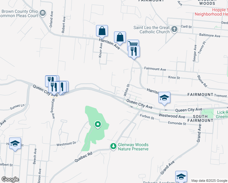 map of restaurants, bars, coffee shops, grocery stores, and more near 1970 Queen City Avenue in Cincinnati