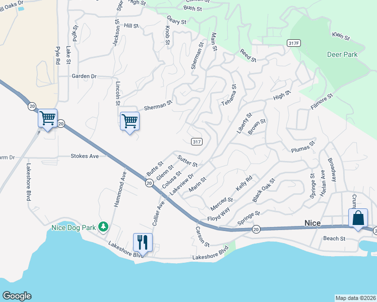 map of restaurants, bars, coffee shops, grocery stores, and more near 7037 Butte Street in Nice