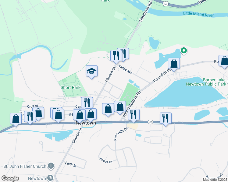 map of restaurants, bars, coffee shops, grocery stores, and more near 3640 Church Street in Cincinnati