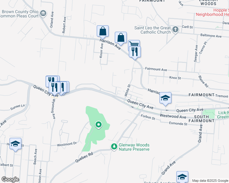 map of restaurants, bars, coffee shops, grocery stores, and more near 1970 Queen City Avenue in Cincinnati