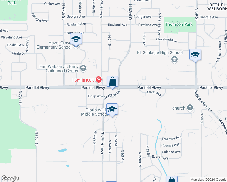 map of restaurants, bars, coffee shops, grocery stores, and more near 1998 North 63rd Drive in Kansas City