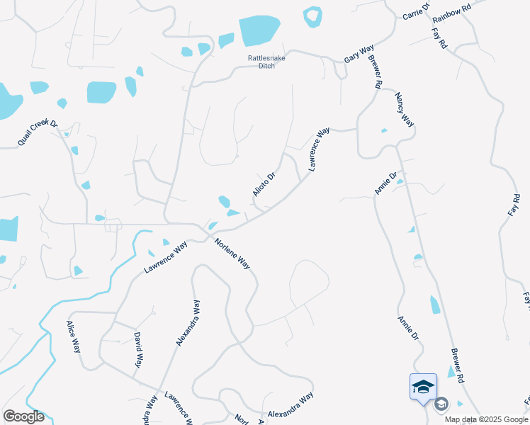 map of restaurants, bars, coffee shops, grocery stores, and more near Lawrence Way & Alioto Drive in Grass Valley