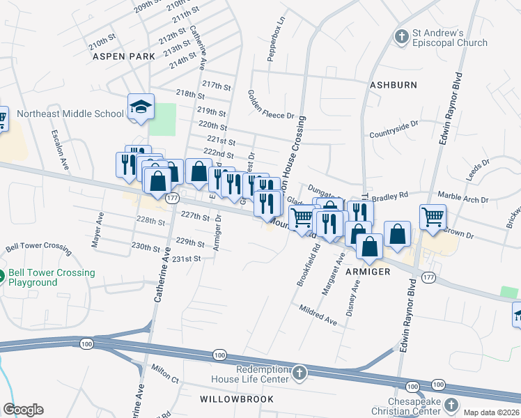 map of restaurants, bars, coffee shops, grocery stores, and more near 2708 Mountain Road in Pasadena