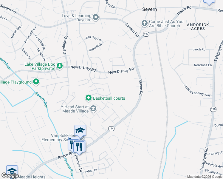 map of restaurants, bars, coffee shops, grocery stores, and more near 1768 Sea Pine Circle in Severn