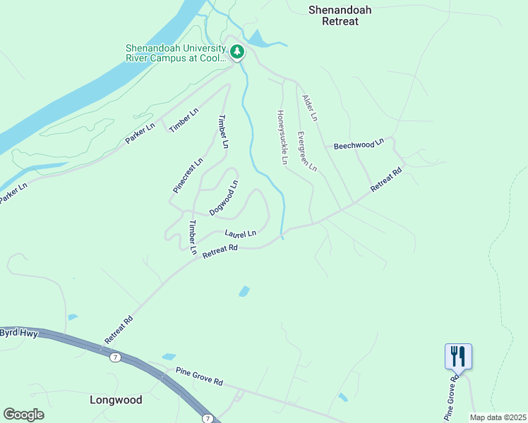 map of restaurants, bars, coffee shops, grocery stores, and more near 2422 Parshall Road in Berryville