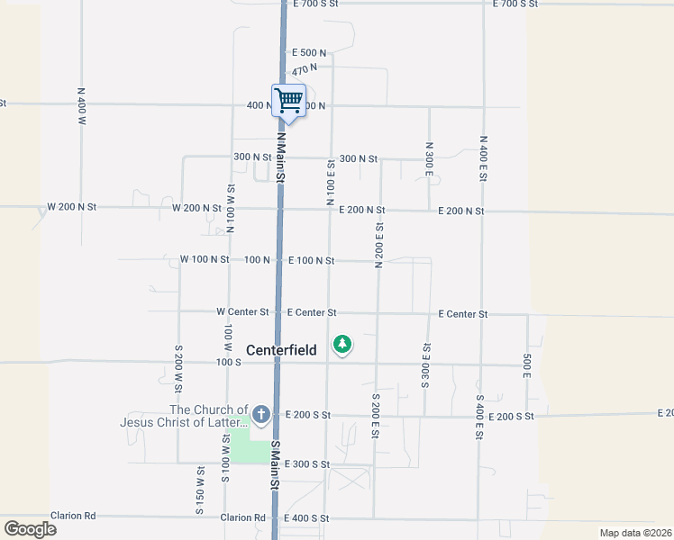 map of restaurants, bars, coffee shops, grocery stores, and more near 90 North 100 East Street in Centerfield