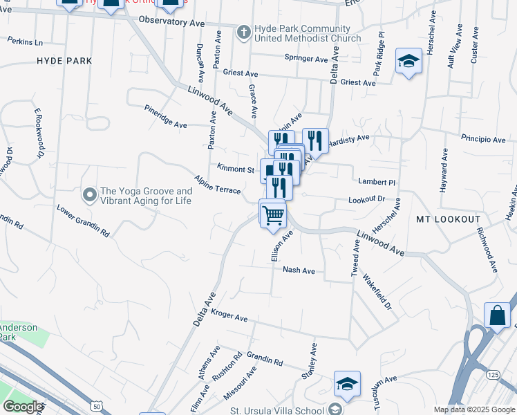 map of restaurants, bars, coffee shops, grocery stores, and more near 804 Delta Avenue in Cincinnati