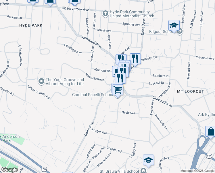 map of restaurants, bars, coffee shops, grocery stores, and more near 804 Delta Avenue in Cincinnati