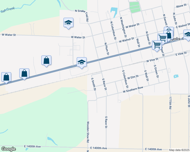 map of restaurants, bars, coffee shops, grocery stores, and more near 206 South Smith Street in Teutopolis