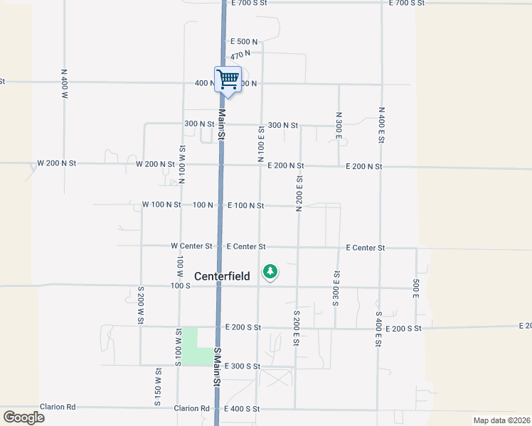 map of restaurants, bars, coffee shops, grocery stores, and more near 90 North 100 East Street in Centerfield