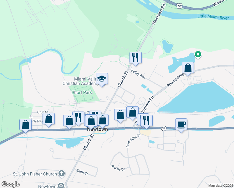 map of restaurants, bars, coffee shops, grocery stores, and more near 3646 Church Street in Cincinnati