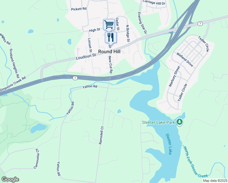 map of restaurants, bars, coffee shops, grocery stores, and more near 35759 Hayman Lane in Round Hill