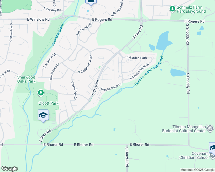 map of restaurants, bars, coffee shops, grocery stores, and more near 2605 East Creeks Edge Drive in Bloomington