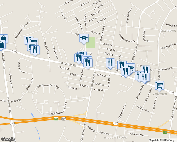 map of restaurants, bars, coffee shops, grocery stores, and more near 2433 Mountain Road in Pasadena
