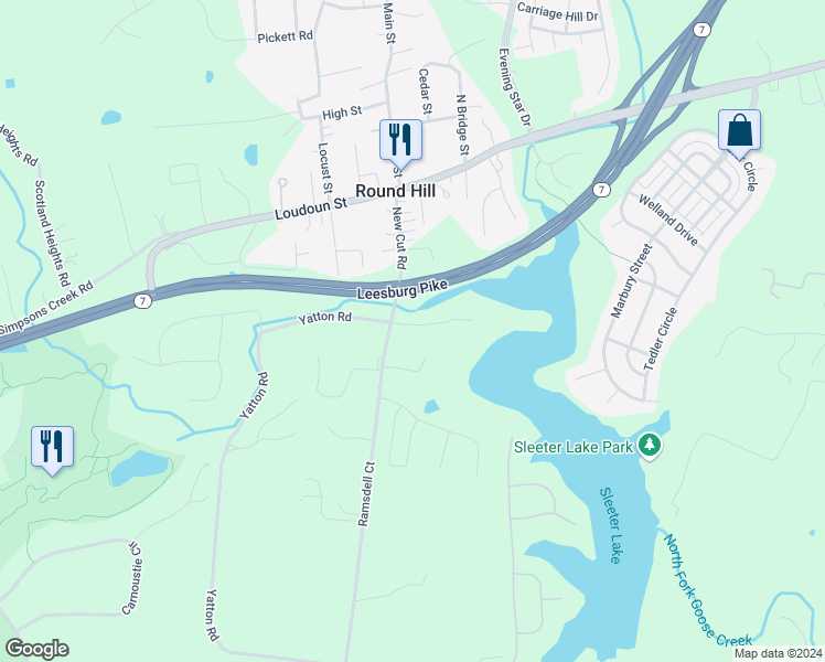 map of restaurants, bars, coffee shops, grocery stores, and more near 35759 Hayman Lane in Round Hill