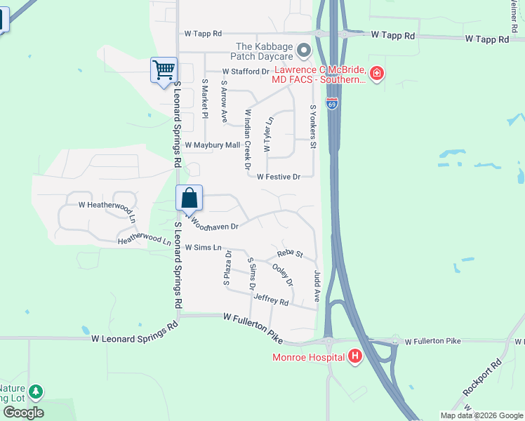 map of restaurants, bars, coffee shops, grocery stores, and more near 3400-3580 Fox Trail Place in Bloomington