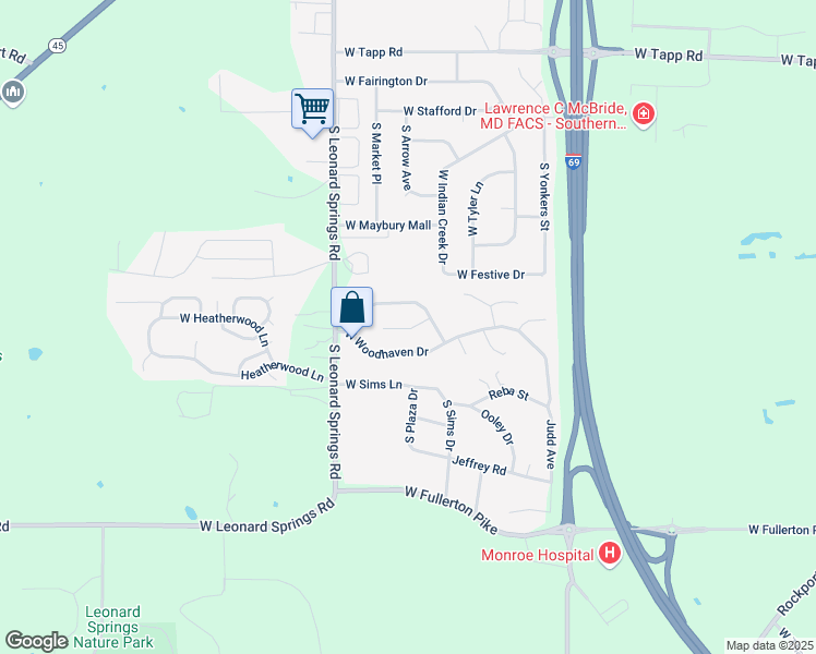 map of restaurants, bars, coffee shops, grocery stores, and more near 3845 Woodmere Way in Bloomington