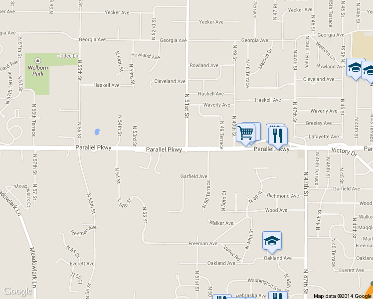 map of restaurants, bars, coffee shops, grocery stores, and more near 2008 North 51st Street in Kansas City