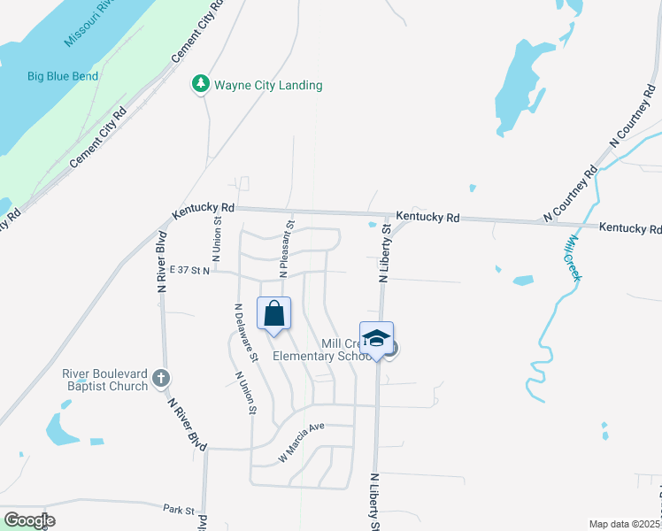 map of restaurants, bars, coffee shops, grocery stores, and more near 501 West 38th Street North in Independence